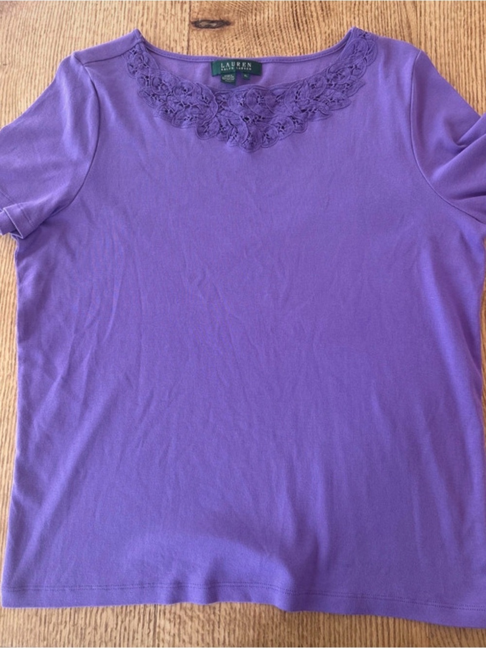 Ralph Lauren Purple Short Sleeve Embroidered Neck Tee